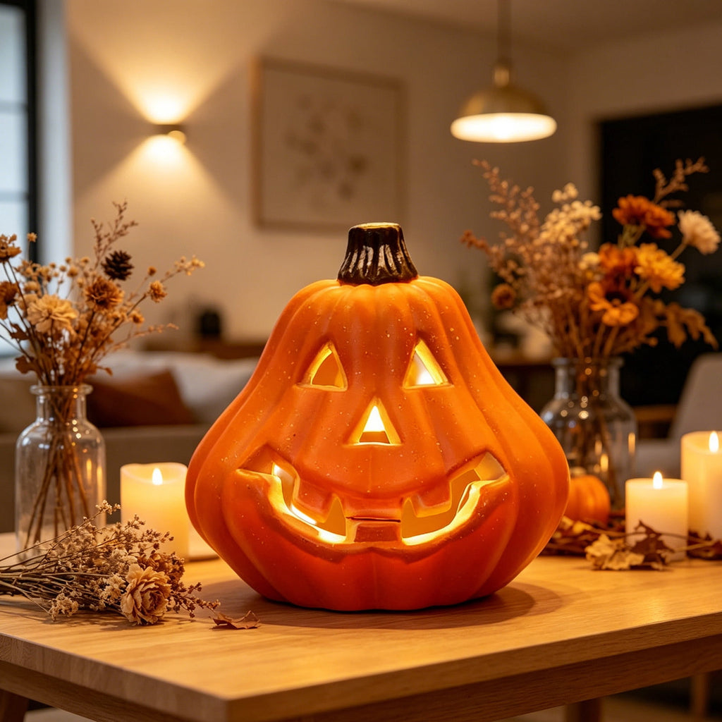 Tdxkok Halloween Large Plastic LED Light Up Pumpkin Outdoor Yard Porch Home Storefront Mall Holiday Display Decoration Ambient Lighting Lantern
