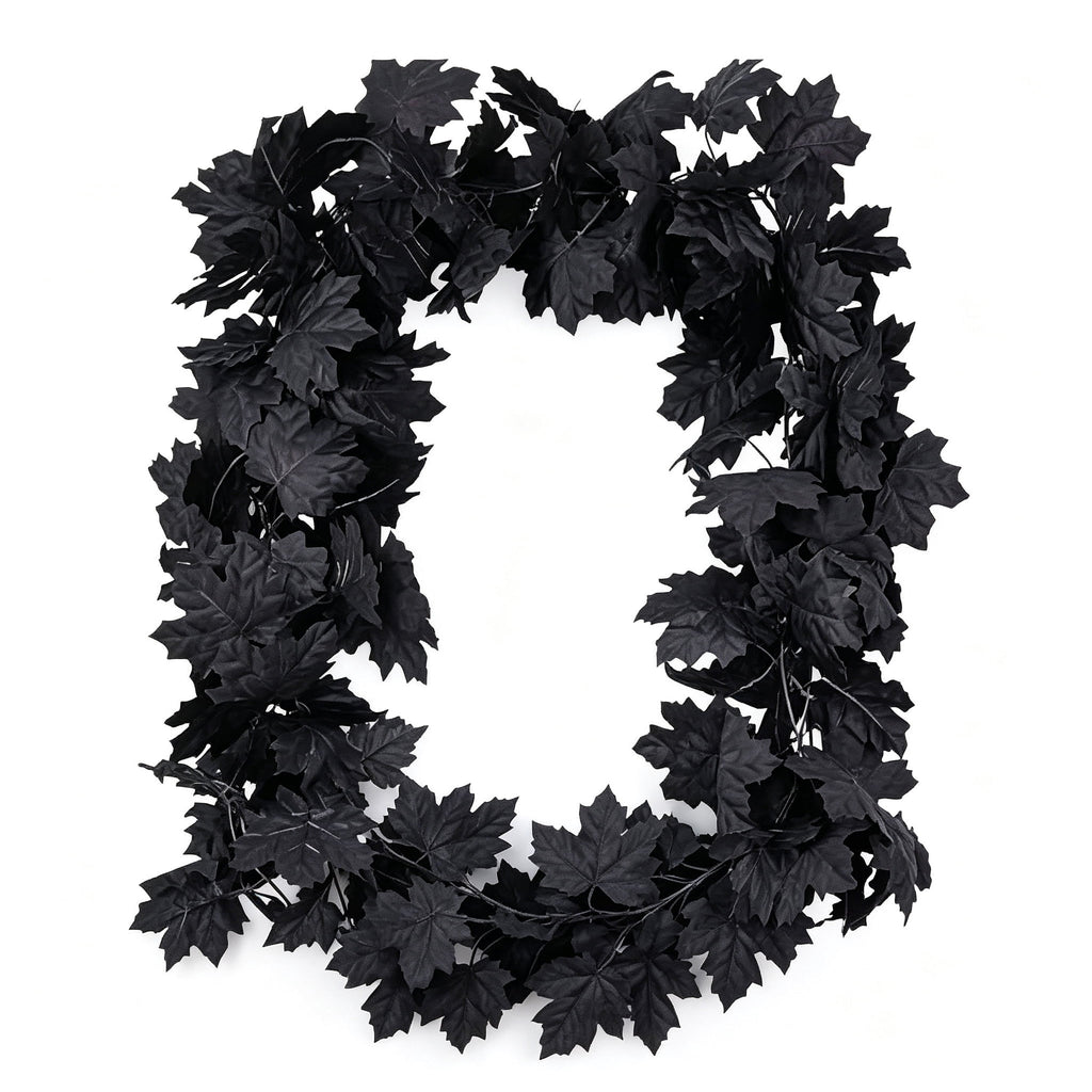 Halloween Black Garland with LED Lights 70.87 Inch Gothic Foliage for Mantel Stair Halloween Party Home Indoor Decor