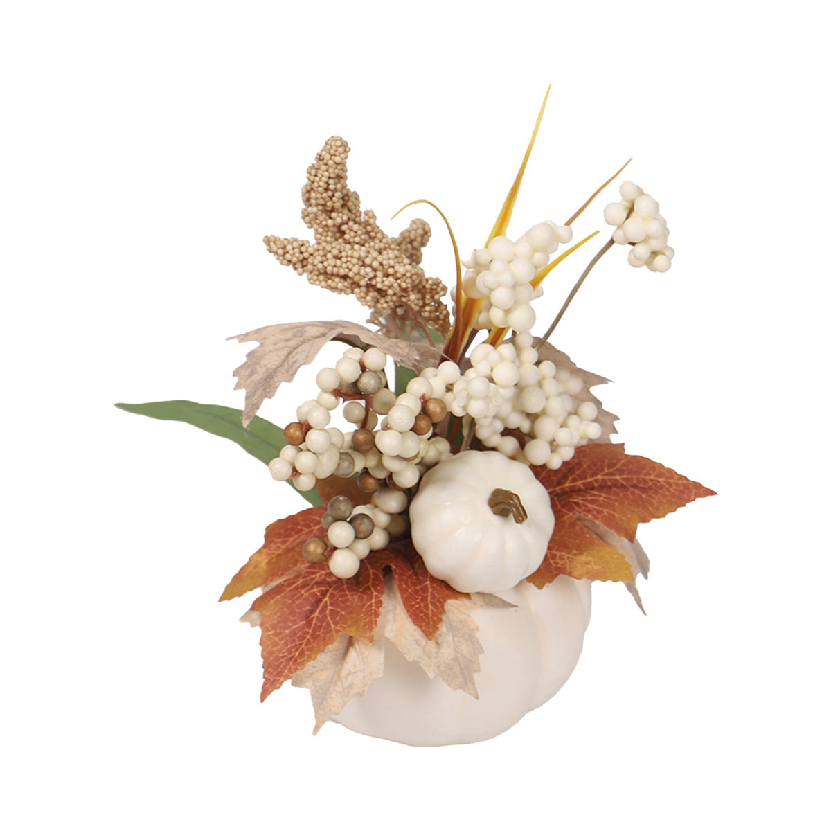 Artificial Pumpkin with Berry and Maple Leaf for Autumn Thanksgiving Table Decor, Fall Centerpiece in Wooden Box Indoor Outdoor Farmhouse Harvest Home Decor
