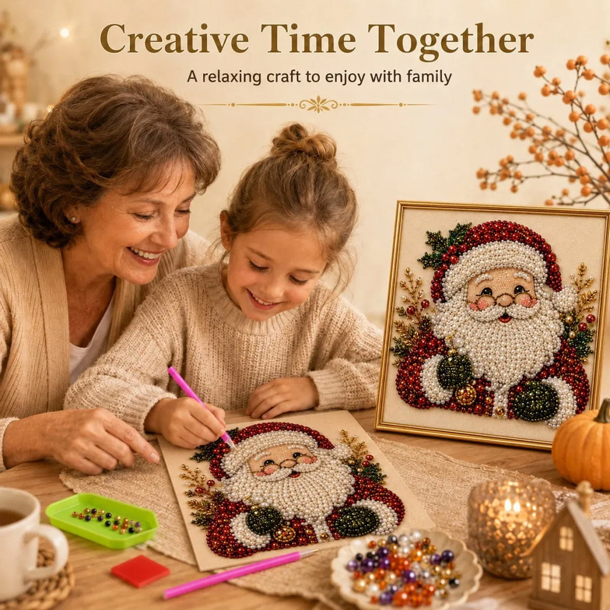 JWZZYD DIY Christmas Pearl Painting Art Kit with Frame, 9.8" Christmas Pearl Beads Art Craft Set, Gemstone Dots Beads for Holiday Christmas Wall Decor, Decoration Gift(Reindeer)