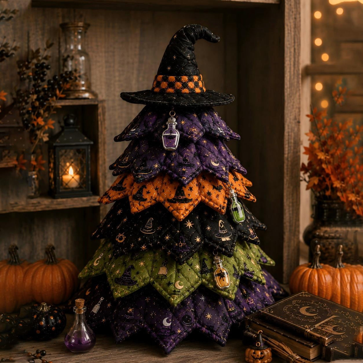 DIY Halloween Quilted Fabric Tree Kit, Sewing Project Holiday Mantel Decor, Quilted Patchwork Fabric Halloween Tabletop Christmas Tree, Handmade Gifts for Craft Lovers, Charming Patchwork Bundle #Cat