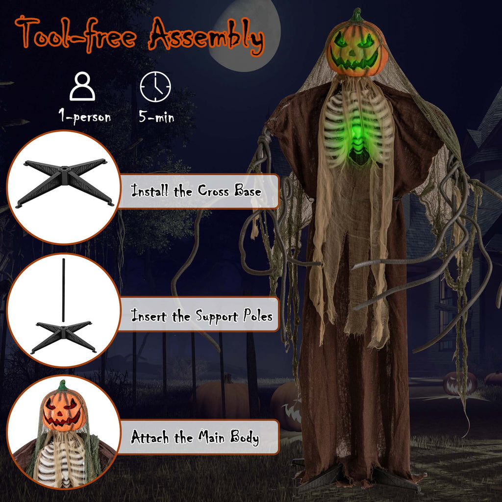 Costway 5.75ft Halloween Animatronics Decoration Talking Ghost Pumpkin with Glowing Ribs and Moving Head Sound & Touch Activated Standing Prop