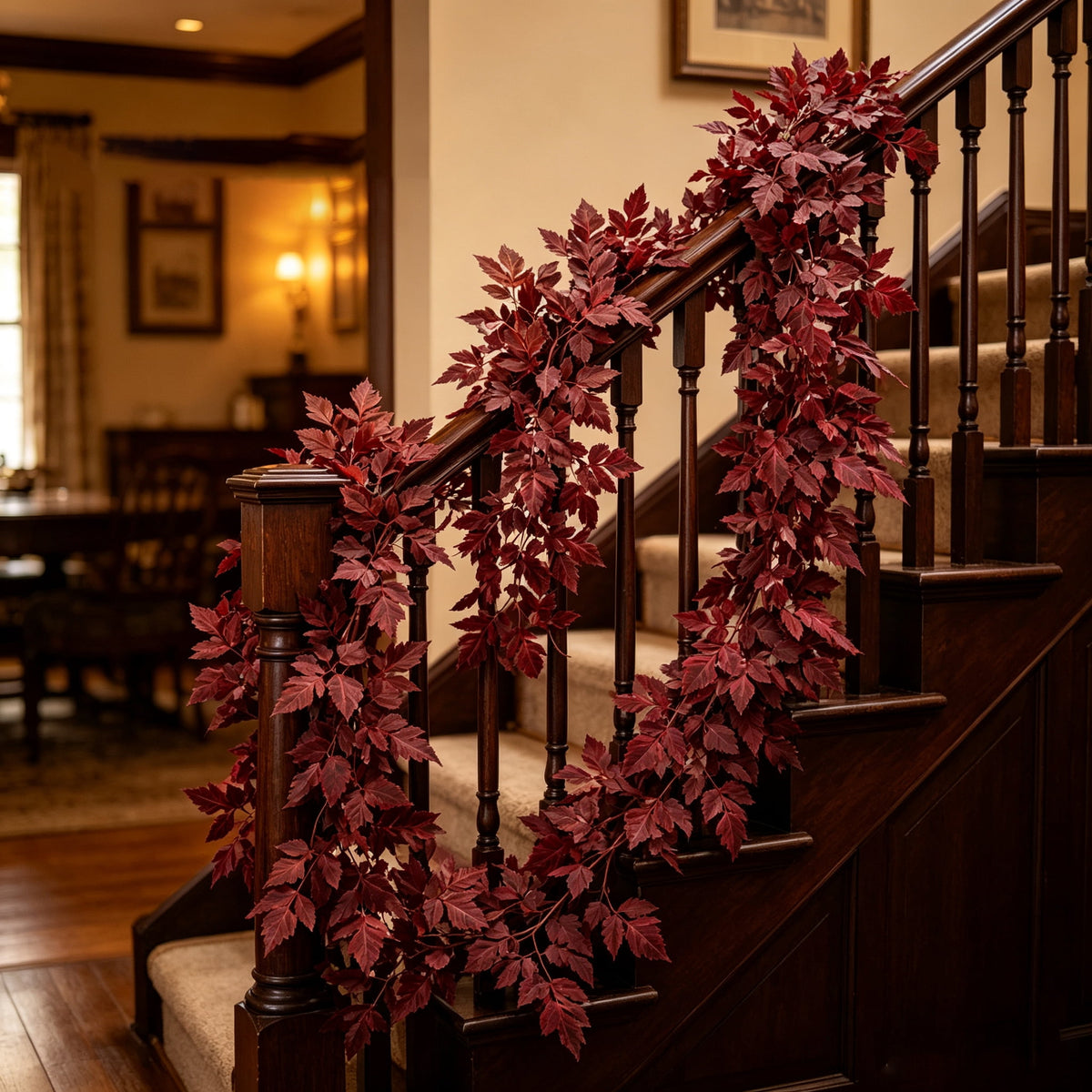 Halloween Black Garland with LED Lights 70.87 Inch Gothic Foliage for Mantel Stair Halloween Party Home Indoor Decor