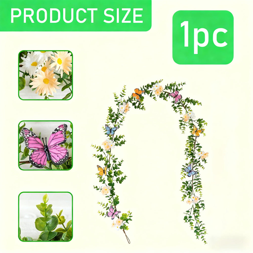 yulier Artificial Garland 70.86 inch Spring Garland with Flowers, Faux Vines Floral Hanging Garland for Holiday Wedding Spring Home Party Window Door Fireplace Table Indoor Outdoor Decor