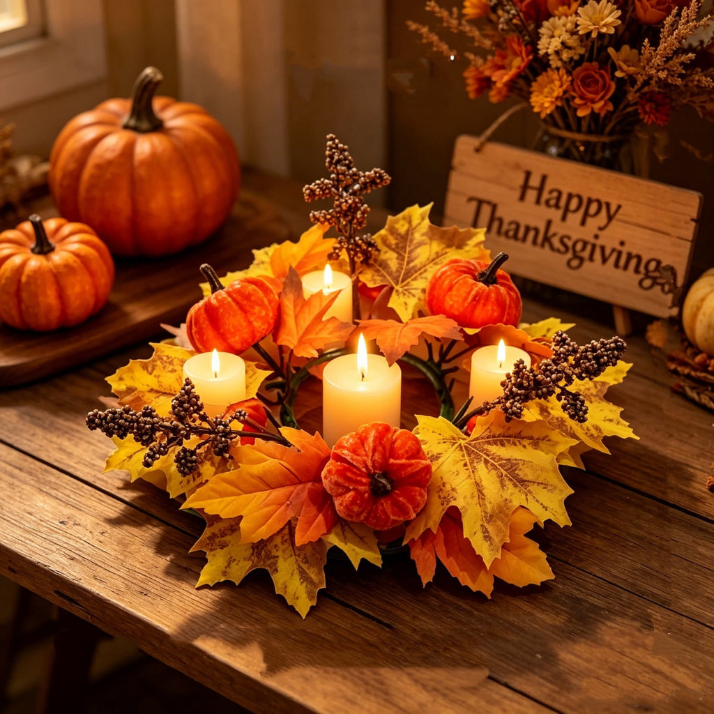 Fall Maple Leaf Front Door Wreath, Multicolor Plastic Seasonal Wreath for Halloween Thanksgiving Christmas Indoor Wall Fireplace Home Decor, 9.84 Inch