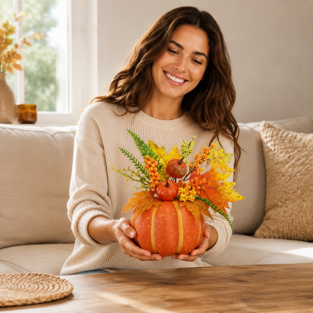 Pumpkin Decor with Artificial Flower Sunflowers Fall Decorations for Home Tabletop Kitchen Party Thanksgiving Harvest