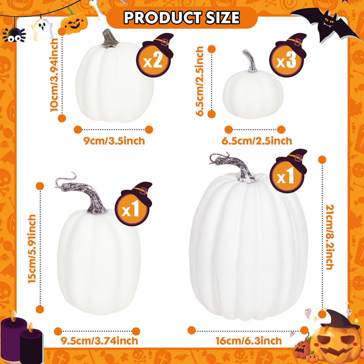 YOYTOO 7 Pcs Artificial Fake Pumpkins Fall Decoration, 4 Sizes, DIY Foam Pumpkins for Halloween Autumn Harvest Thanksgiving Table top House Dining Table Party Decoration (Orange)