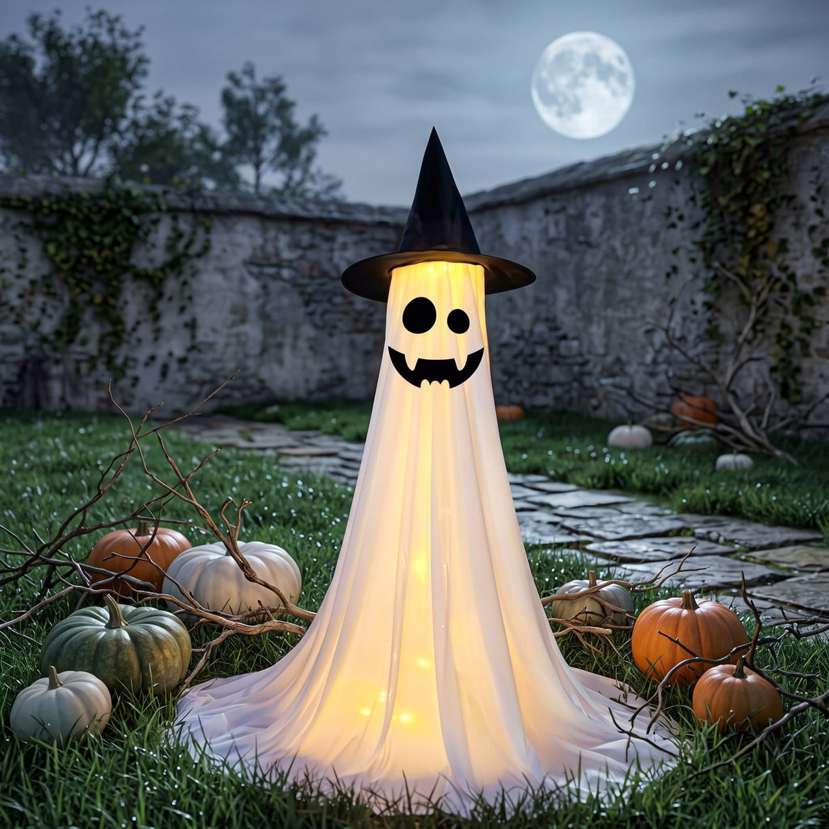 Halloween Ghost Candy Bowl Large Light Up Floor Stand with Remote Control for Halloween Party Treat Display and Trick Or Treat Setup