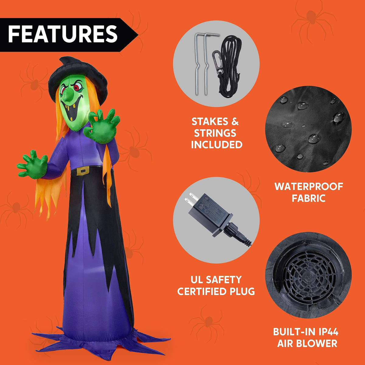 Joyfy 12 ft Giant Halloween Inflatable Pumpkin Ghost Vampire with Skull Decoration with Built-in LEDs,Ghost Halloween Decorations Outdoor Blow Up Yard Lawn Decoration