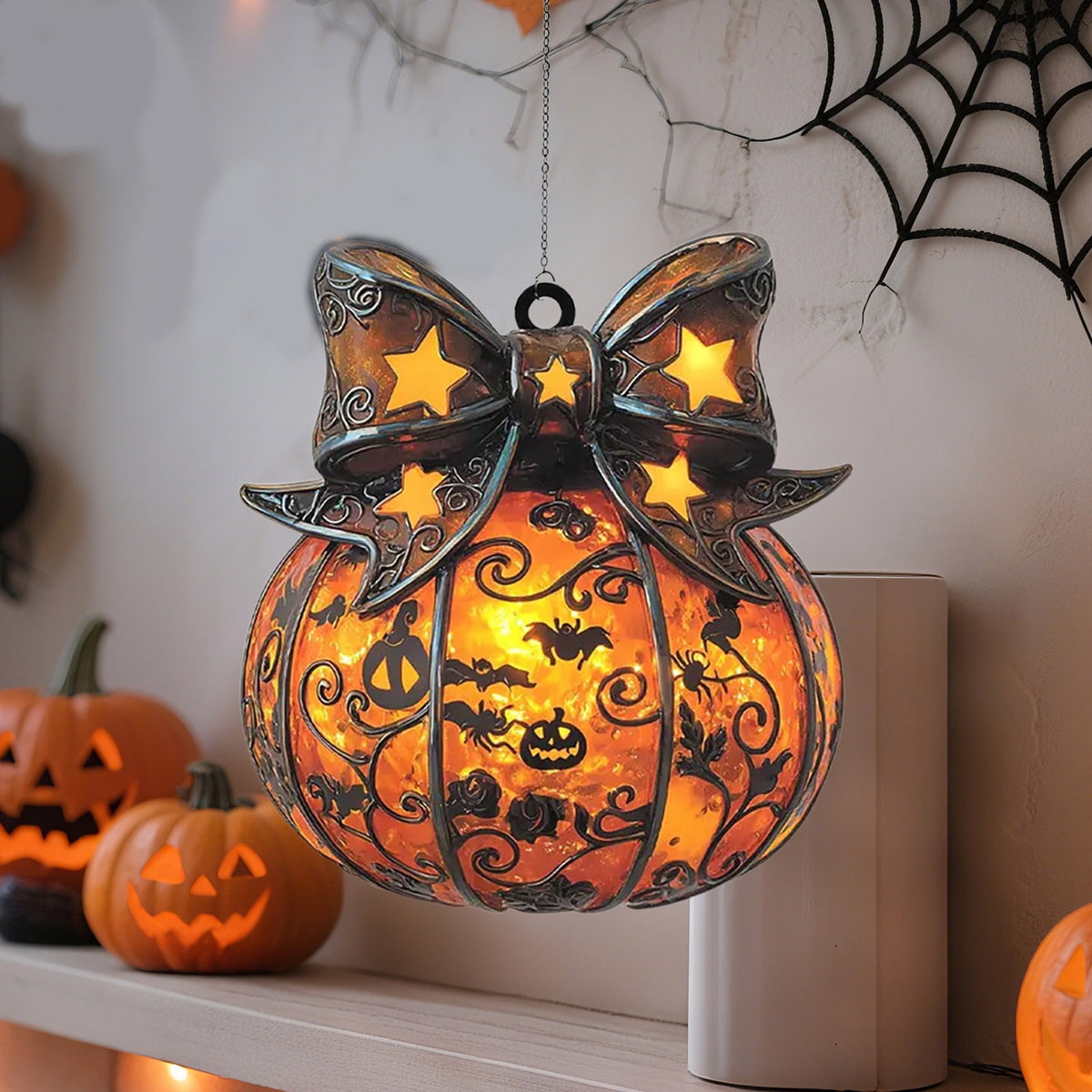 Orangide Halloween Pumpkin Pendant Acrylic Hanging Ornament Fall Decor Cute Jack-O-Lantern Decorations for Home Window Car Rearview Mirror Indoor Outdoor