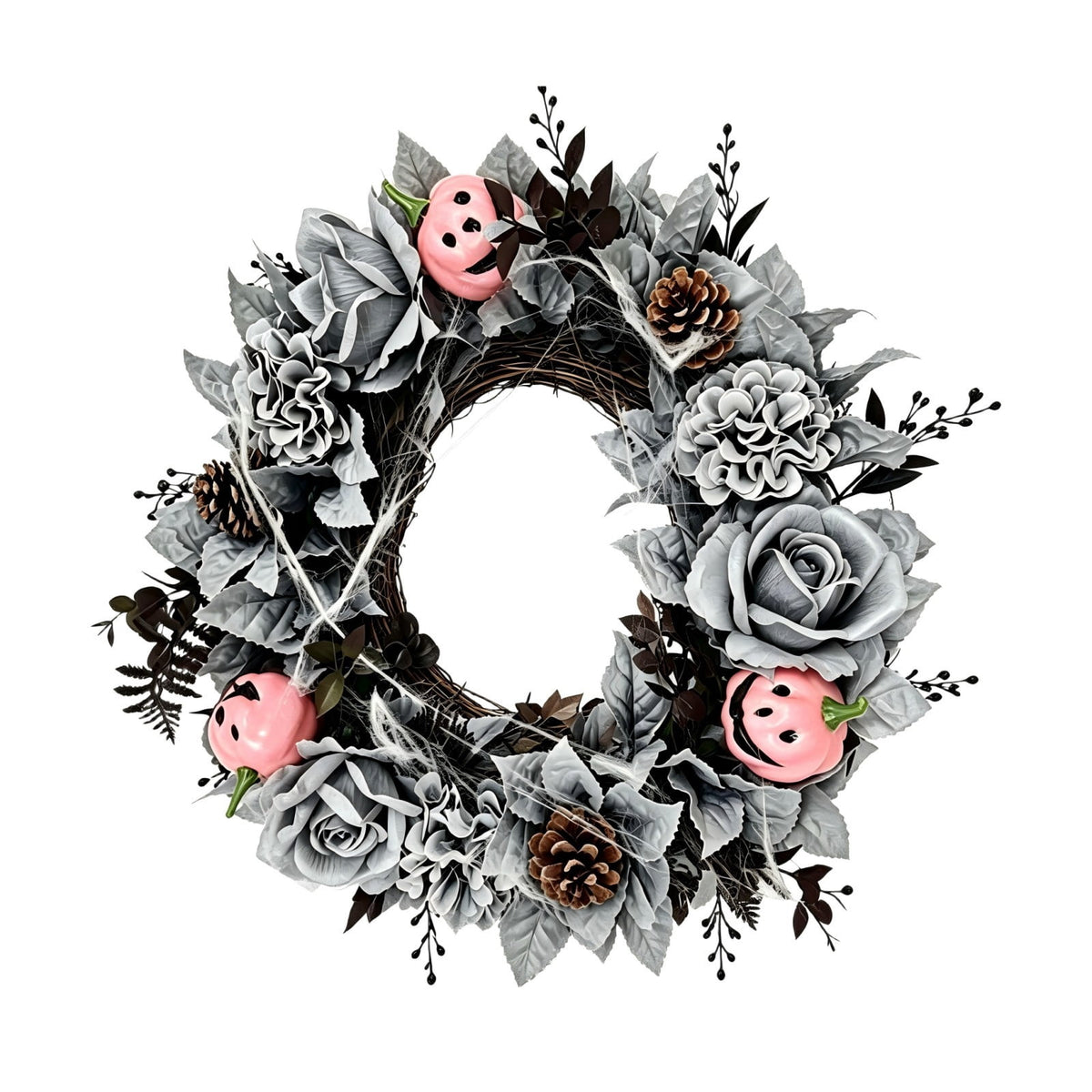 Fall Candle Ring,Artificial Maple Leaves Pumpkins Decorative Wreaths,Berry Wreath for Pillar Candle Holder,Candle Ring for Halloween Centerpieces and Farmhouse Table Decor,7.48 inch(Pink)