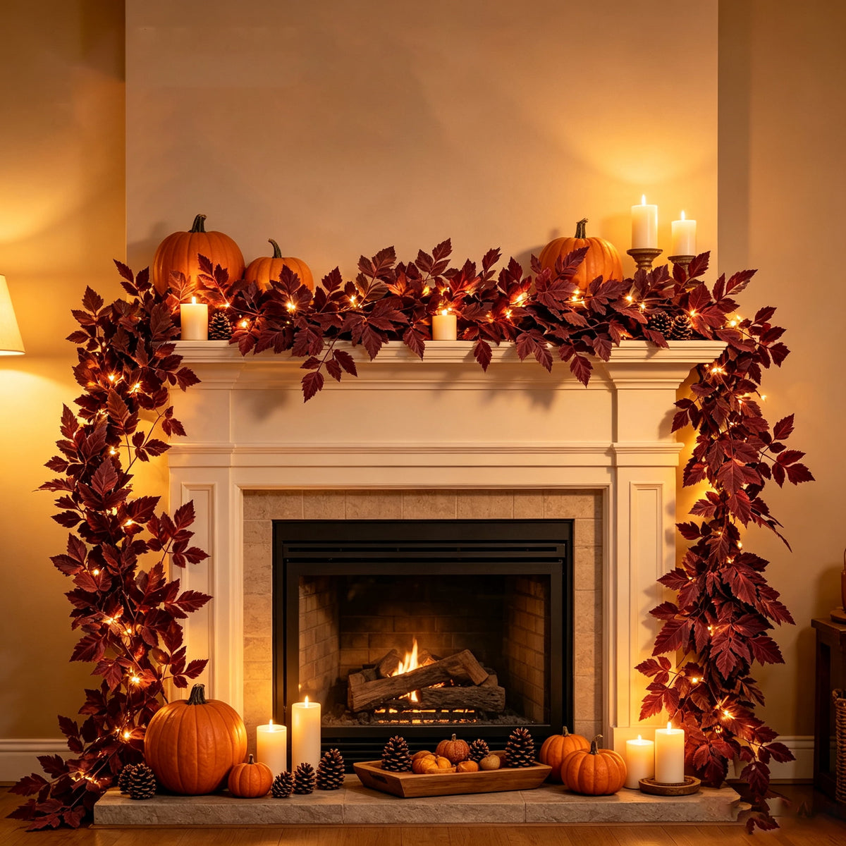 Halloween Black Garland with LED Lights 70.87 Inch Gothic Foliage for Mantel Stair Halloween Party Home Indoor Decor