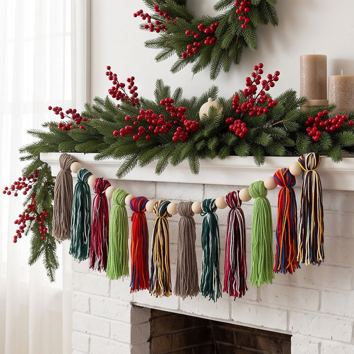 Spring Artificial Flowers Garland, 70 inch Fake Eucalyptus Vine Cherrys Blossoms Hanging Garland Rattan for Mantle Fireplace Wedding Indoor Outdoor Home Decor