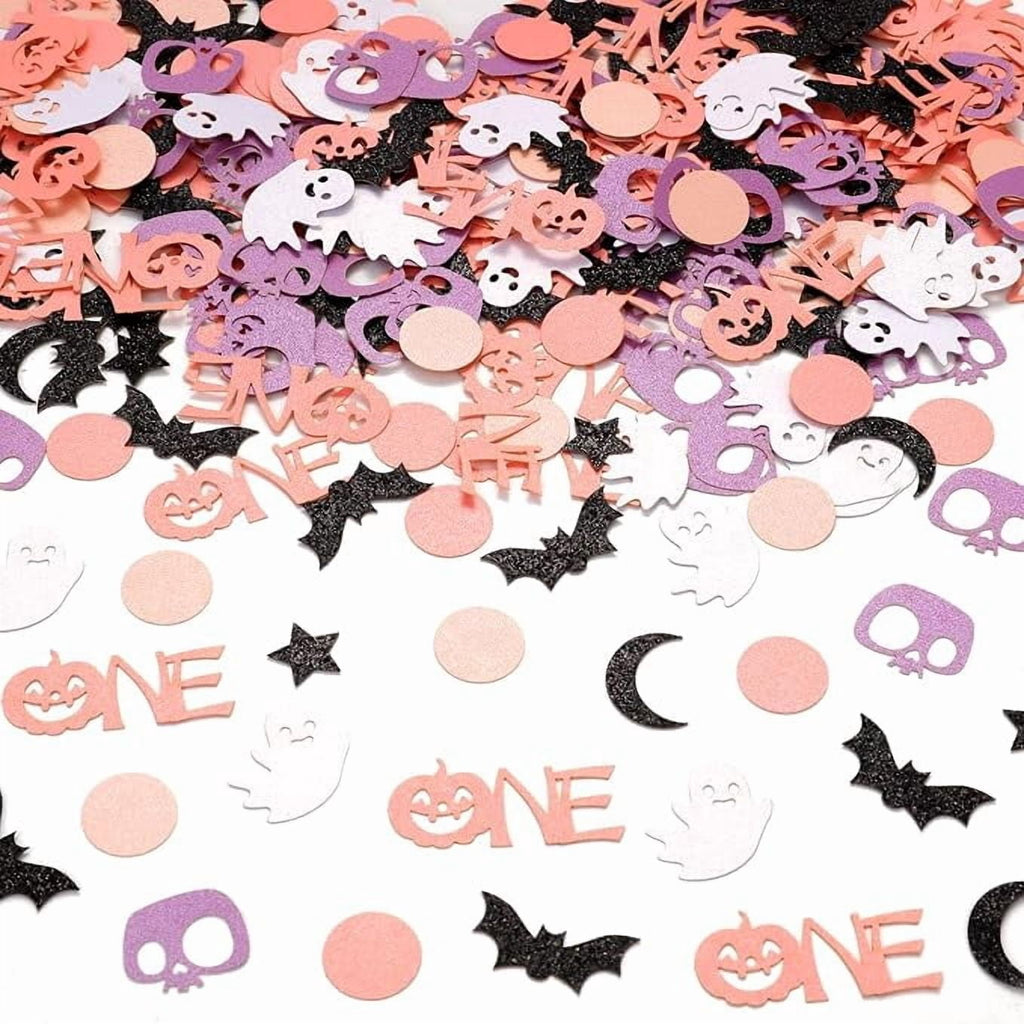 200 Piece Halloween 1st Birthday Confetti Pink Purple Pastel Bat Ghost Pumpkin Decorations for Spooky One Party