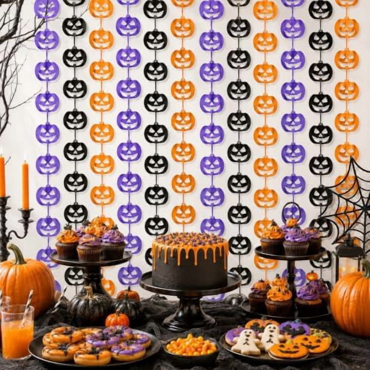 Halloween Party Decorations, 2 PCS Pumpkin Metallic Foil Fringe Curtain