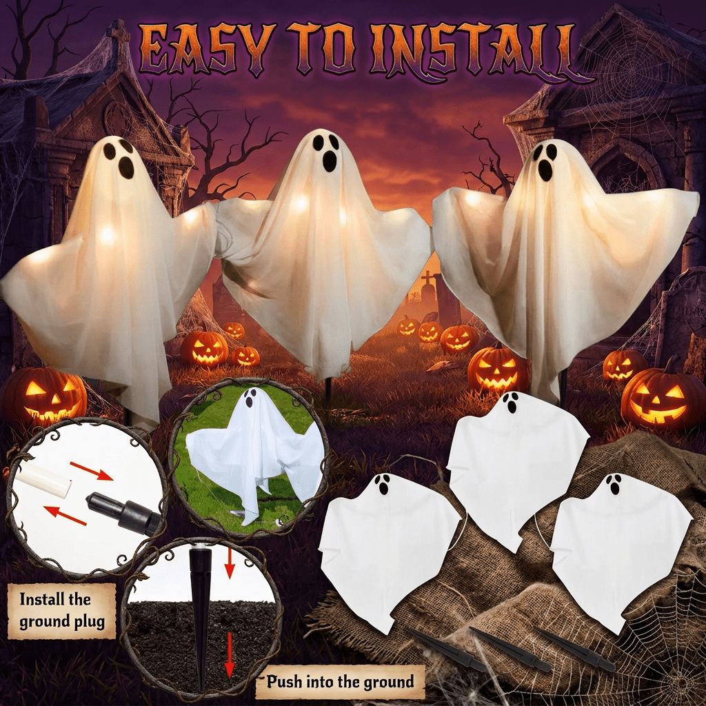 DAYBETTER Halloween Decorations Outdoor, 5pack Ghost Outdoor Pathway Light, 8 Lighting Modes, Warm White Led Lights for Porch, Yard, Halloween Party Decor