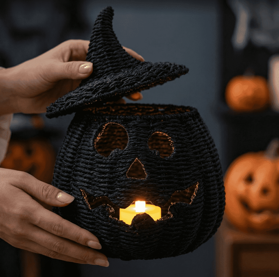 2026 Black Halloween Pumpkin, Halloween Seaweed and Pumpkin Decorations Fall Table Centerpiece for Autumn Fall Holiday Party Home Decor and Festive Fireplace Mantel Display , 11.8 Inch A