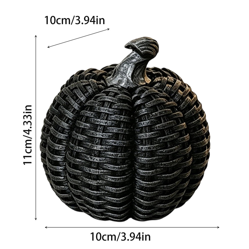 Halloween Resin Faux Pumpkin Decor – 11cm Tall Simulated Woven Pattern Pumpkin Ornament – Halloween Party Decorations for Yard Garden Holiday Layout