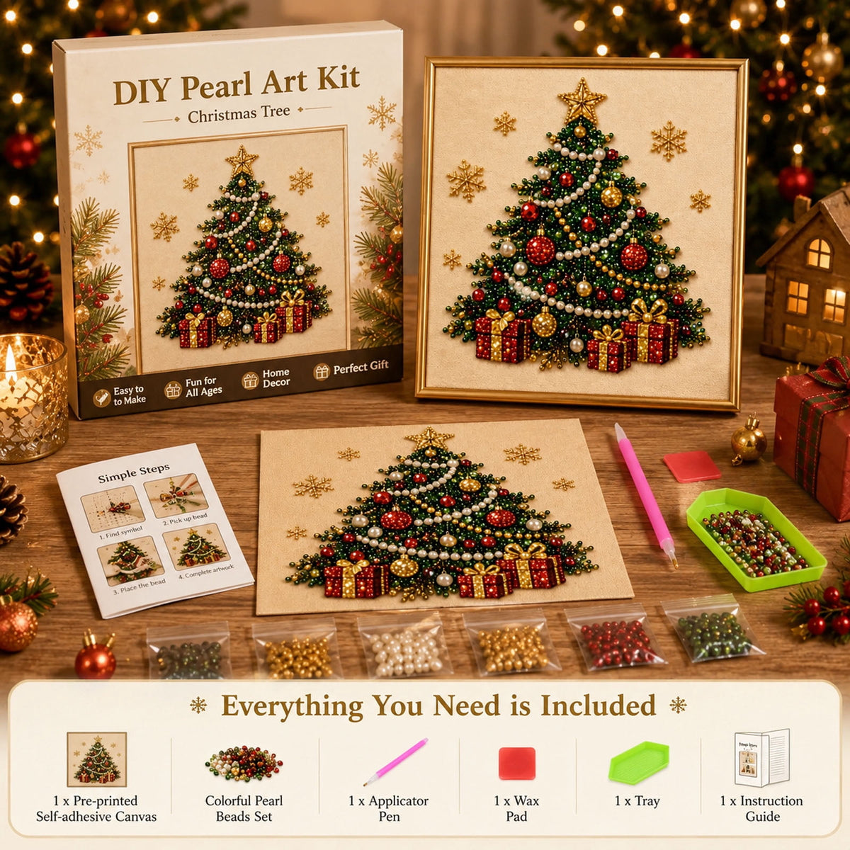 JWZZYD DIY Christmas Pearl Painting Art Kit with Frame, 9.8" Christmas Pearl Beads Art Craft Set, Gemstone Dots Beads for Holiday Christmas Wall Decor, Decoration Gift(Reindeer)