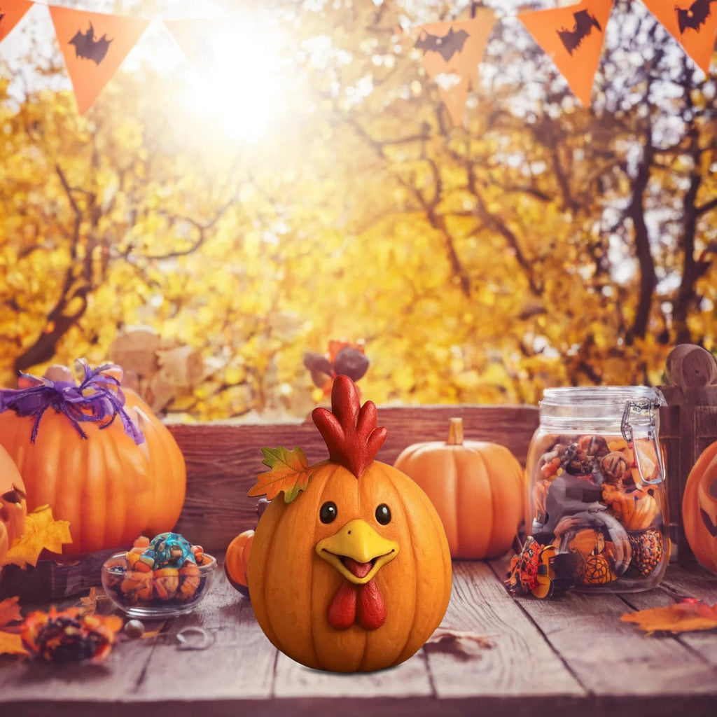 Farm Animal Pumpkin Figurines, Cute Funny Resin Cow Duck Sheep Pig Chicken Horse Statue, Autumn Fall Thanksgiving Halloween Table Centerpiece, Home Desktop Decor, 5-Inch