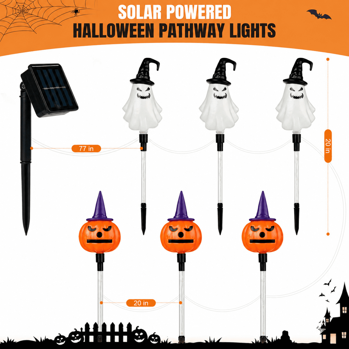 DAKIMOE Solar Halloween Path Lights, Lantern Stake Outdoor String Lights, 6-Pack