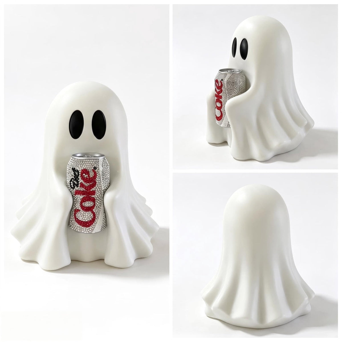 Halloween Ghost Figurine, Resin Lighted Ghost Ornament with Pumpkin Lantern & Beverage Cup, Tabletop Halloween Indoor Decor