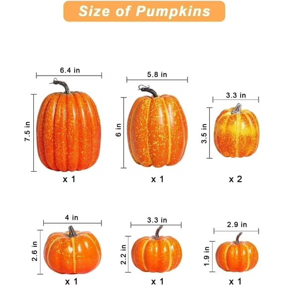 CQHVKQ 7PCS Fake Pumpkins Foam Decor Set, Fall Pumpkins Decoration from Sizes 1.9" to 7.5", Artificial Styrofoam Pumpkins for Table Centerpieces, Fall, Thanksgiving & Halloween DIY, Orange