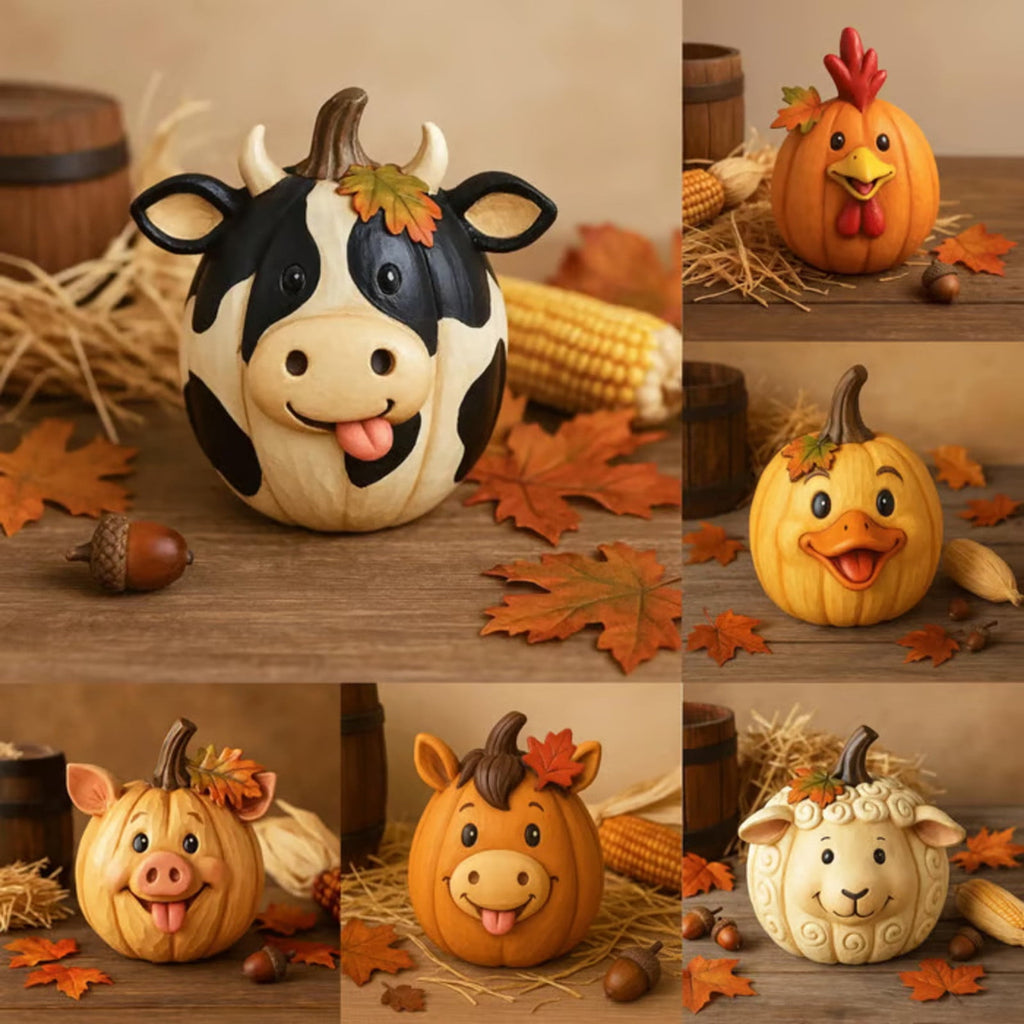 Yannianjz under $5 Farm Animal Pumpkin Figurines, Cute Funny Resin Cow Duck Sheep Pig Chicken Statue, Halloween Thanksgiving Fall Decorations, Autumn Farmhouse Table Centerpiece, Home Desktop Decor
