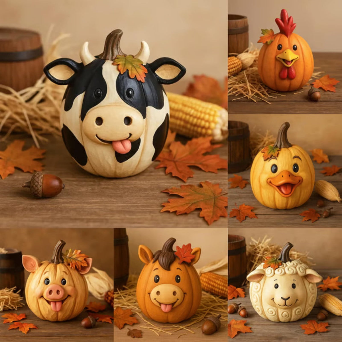 Yannianjz under $5 Farm Animal Pumpkin Figurines, Cute Funny Resin Cow Duck Sheep Pig Chicken Statue, Halloween Thanksgiving Fall Decorations, Autumn Farmhouse Table Centerpiece, Home Desktop Decor