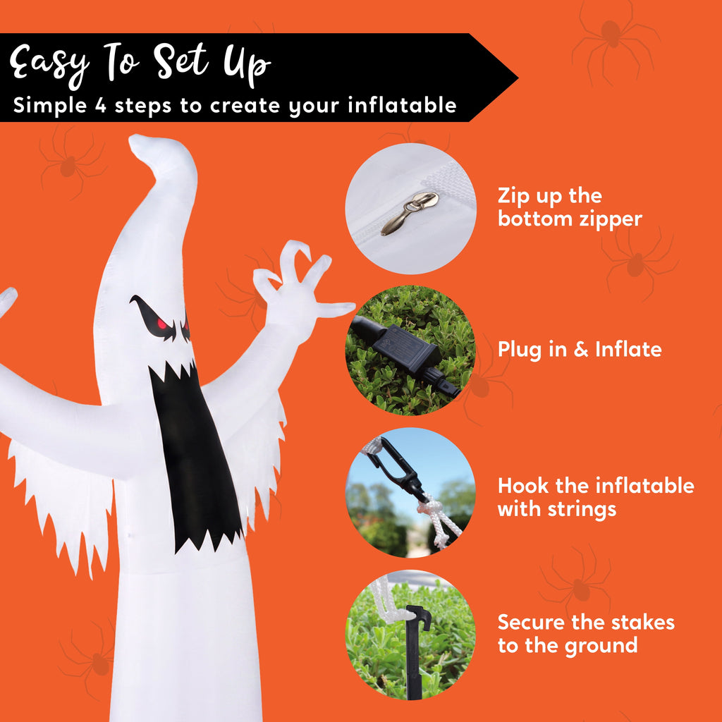 Joyfy 12ft Halloween Ghost Inflatable,Giant Ghosts inflatables with Build-in LEDs Outdoor Decorations,Blow Ups Halloween Yard Inflatables