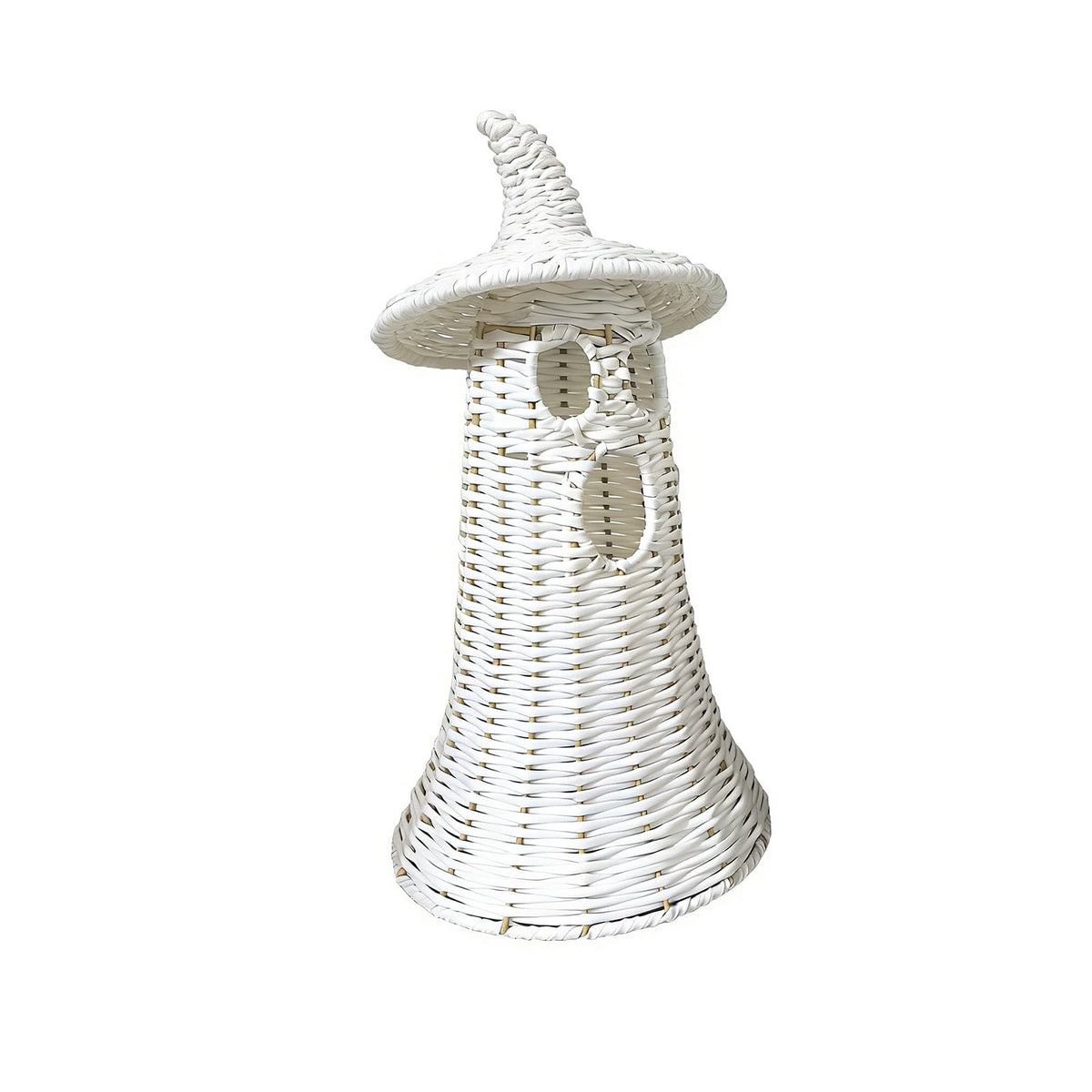 Handwoven Rattan Ghost Lantern with Witch Hat - 13.78 Inch White Wicker Ghost Decor, Light Up Halloween Decorations for Indoor Outdoor, Porch, Patio, Spooky Home Decor, Fall Harvest