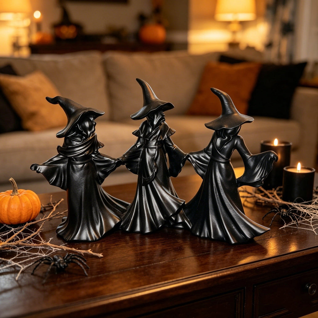2026 New Halloween Mossy Tree Witch With Crow Light Up 7" Resin Figurine Rave Mantel Shelf Party Decorations