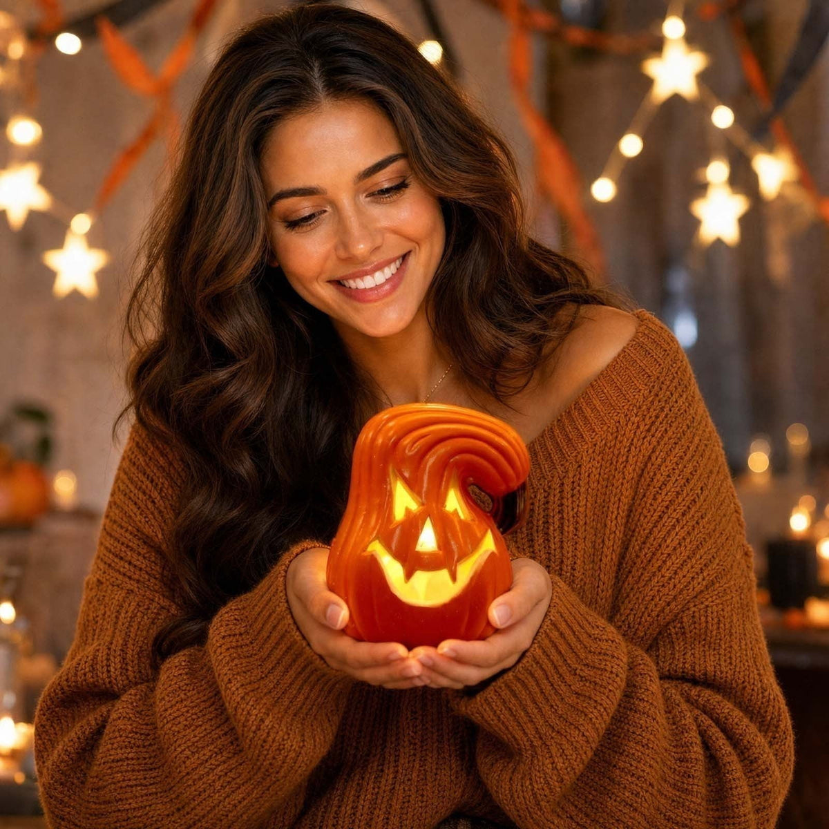 Halloween Pumpkin LED Light Lamp Blow Mold Pumpkin Decoration For Tabletop Shelf And Mantel