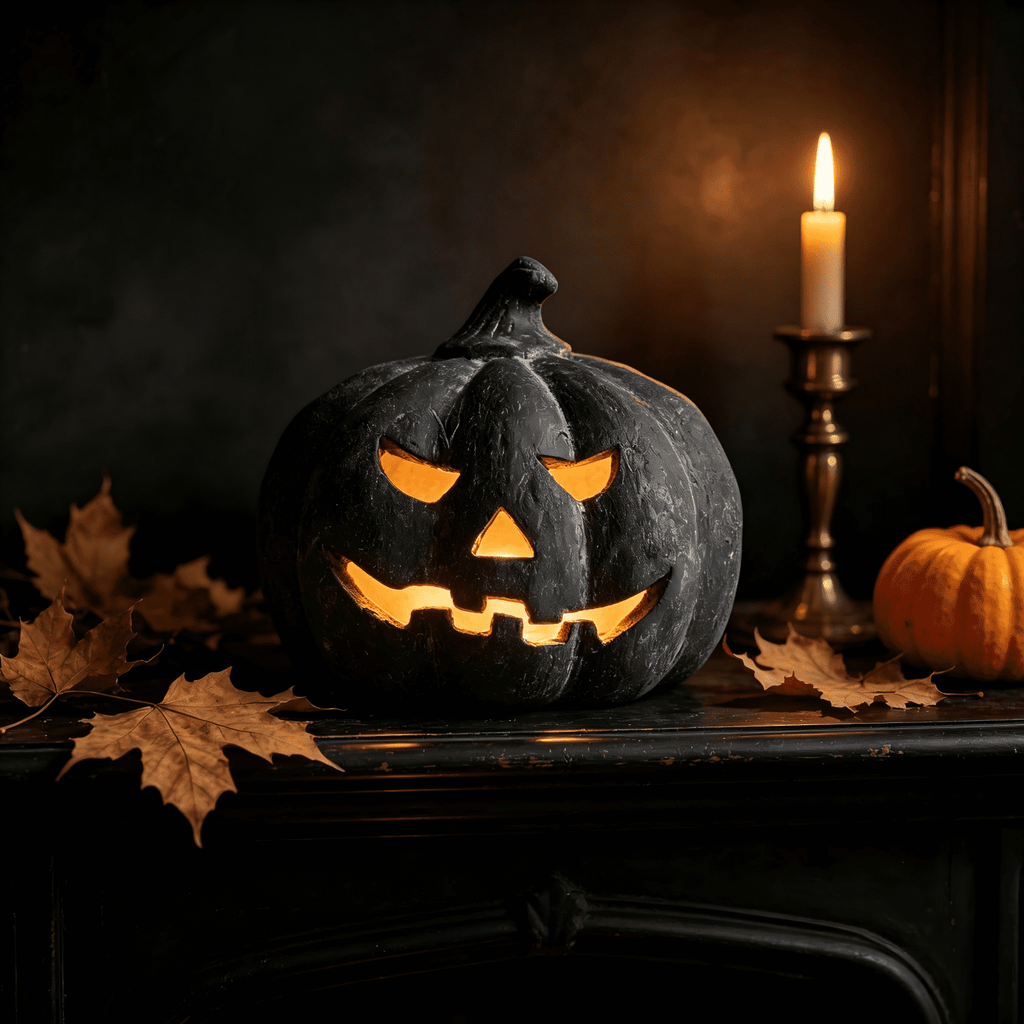 Halloween Decorations - 5.9" Black Handmade Resin Jack O Lantern Pumpkin Fall Decor, Indoor Outside Gothic Festival House Centerpiece Decoration for Table Garden Living Room Mantel