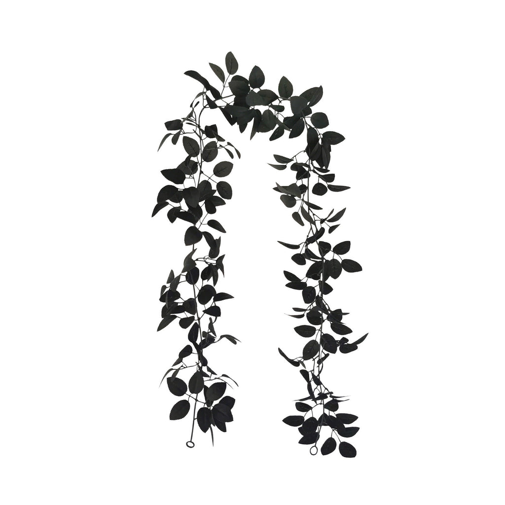 Halloween Black Garland with LED Lights 70.87 Inch Gothic Foliage for Mantel Stair Halloween Party Home Indoor Decor