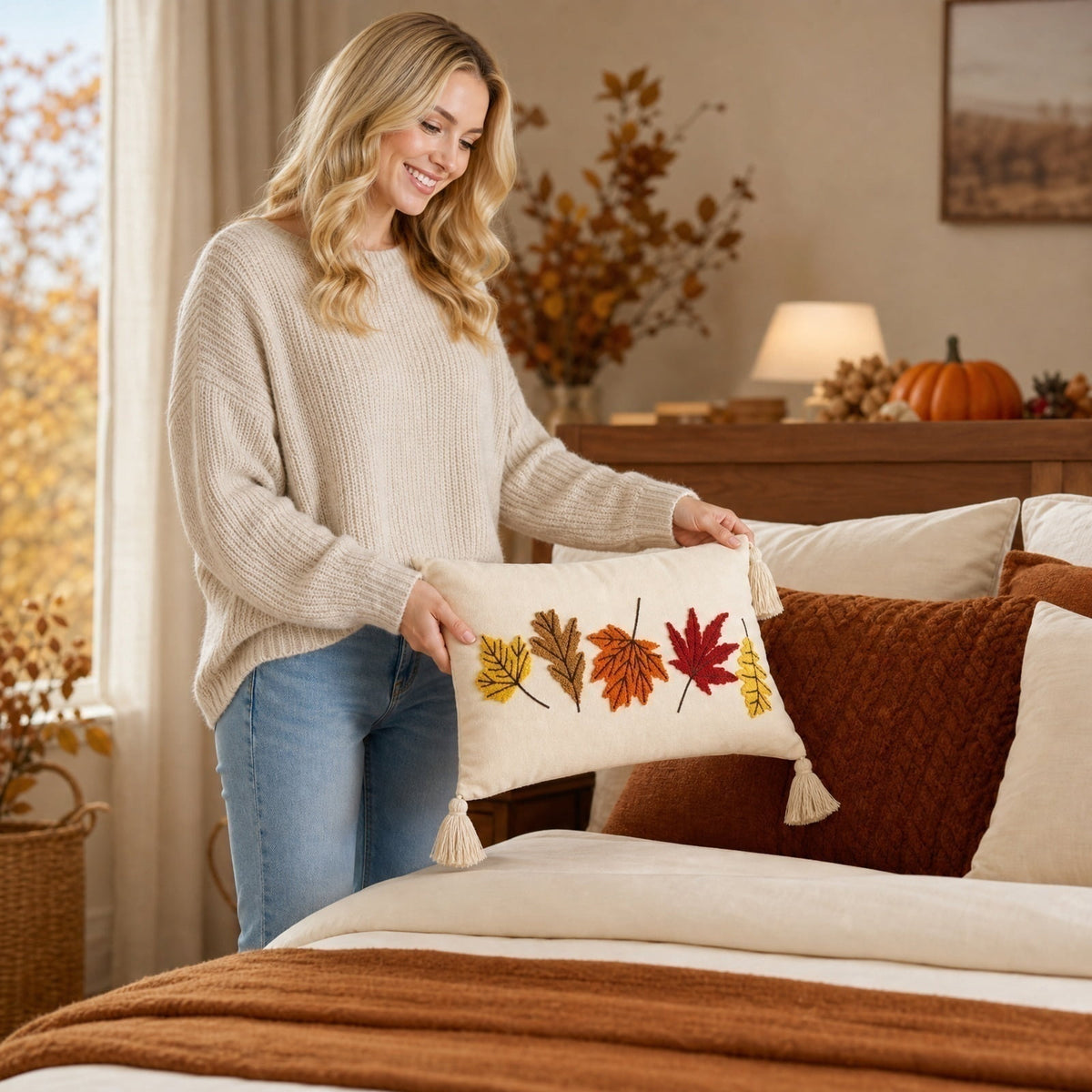 Pumpkin Pillow Cover Throw Pillow for Fall Seasonal Pillow Cover Lumbar Pillow Farmhouse Fall Decor Halloween Pillow Cover for Couch and Bed Thanksgiving Decor