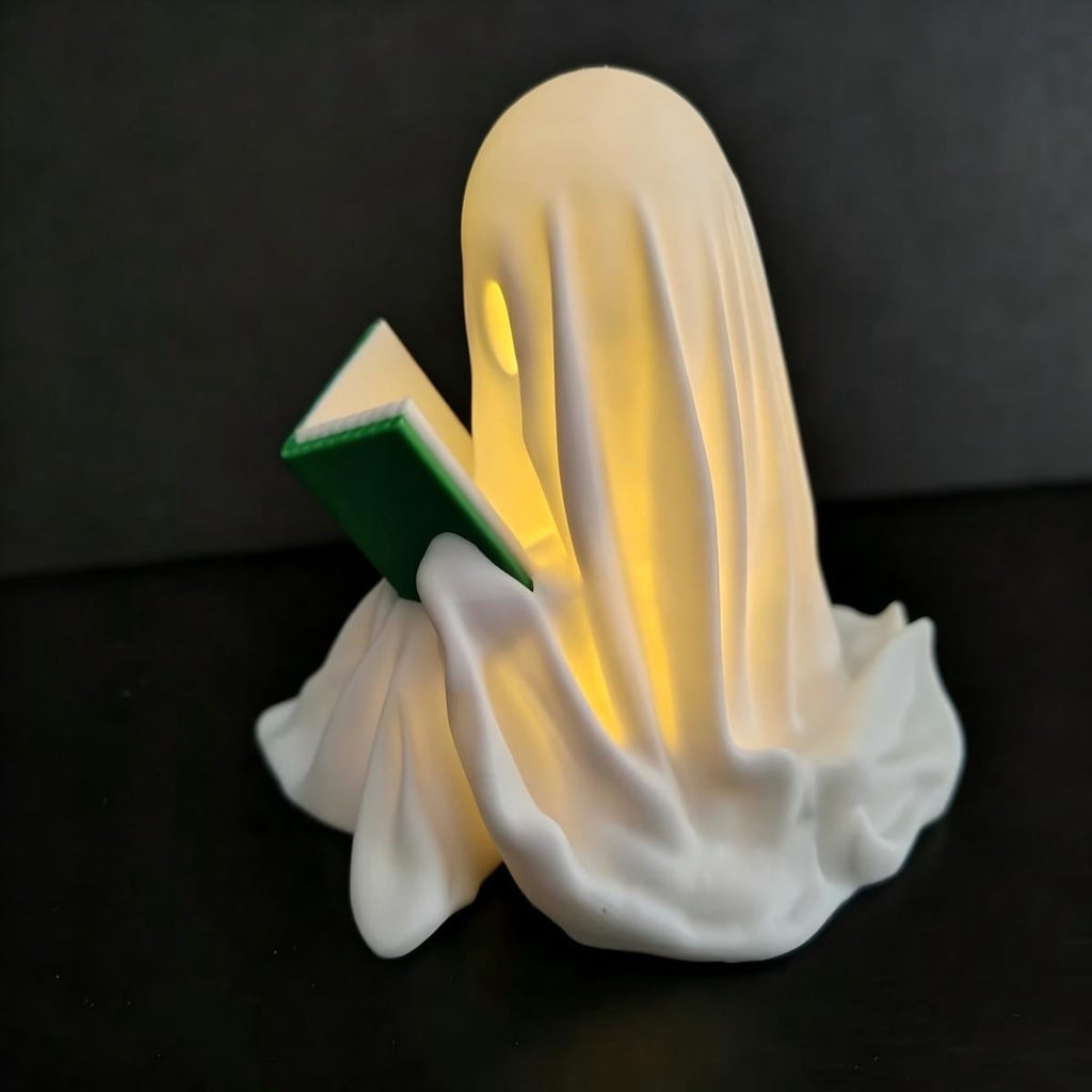 Halloween Ghost Figurine, Resin Lighted Ghost Ornament with Pumpkin Lantern & Beverage Cup, Tabletop Halloween Indoor Decor