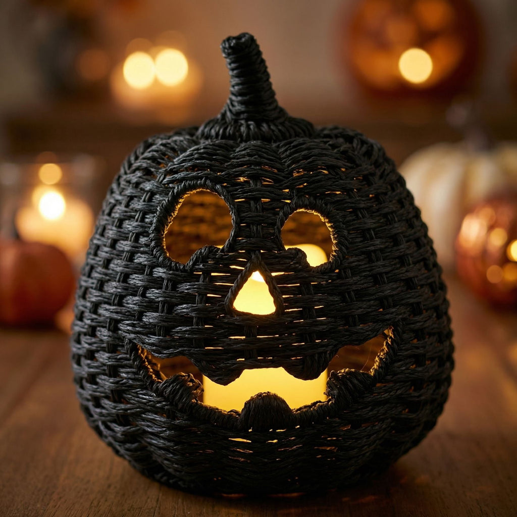 Handwoven Rattan Ghost Lantern with Witch Hat - 13.78 Inch White Wicker Ghost Decor, Light Up Halloween Decorations for Indoor Outdoor, Porch, Patio, Spooky Home Decor, Fall Harvest