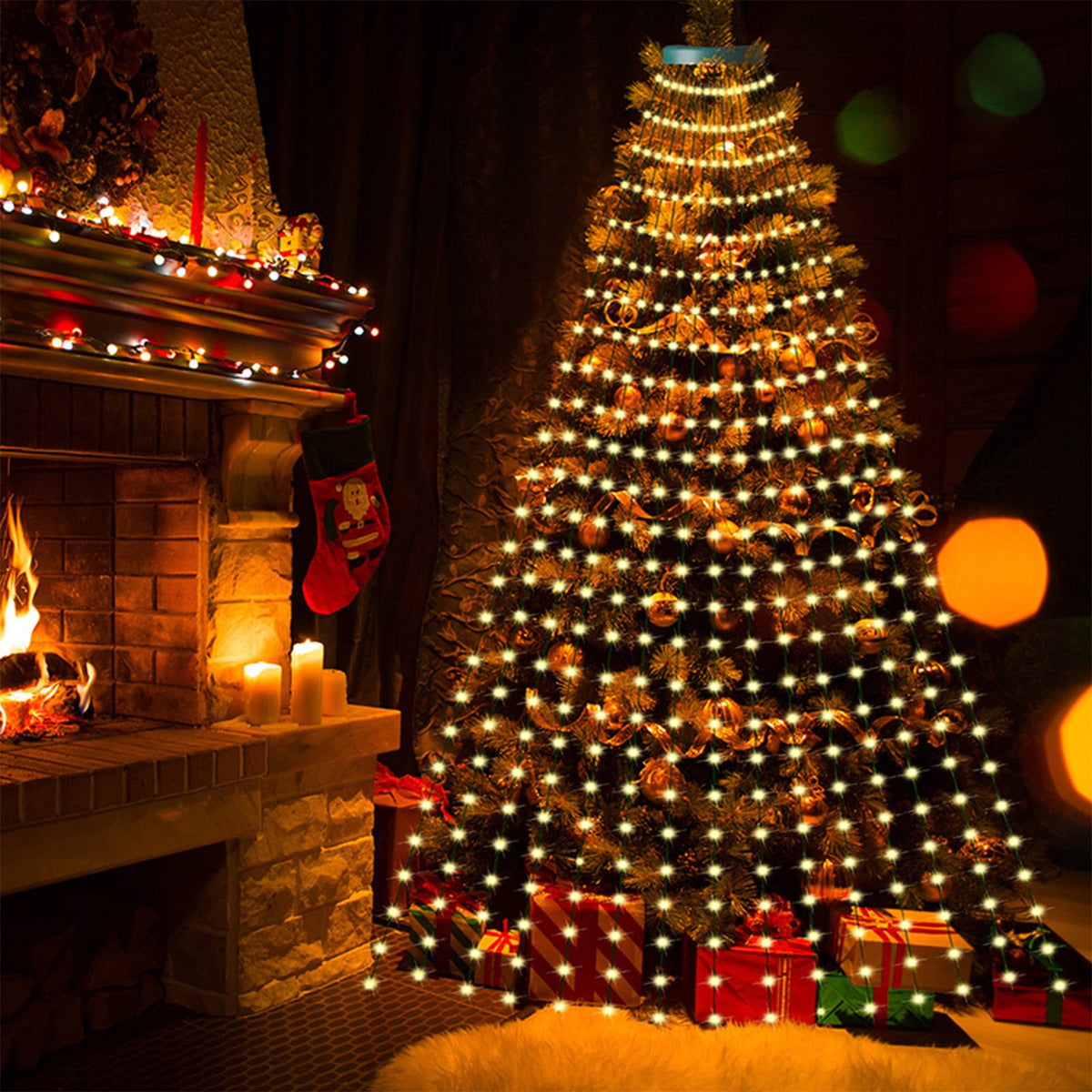 AYktou Christmas Tree Lights 6.56ft 16 Lines LED Waterfall Lights Waterproof Xmas Tree Topper Lights with Remote and USB Powered Christmas Lights for Halloween Xmas Year Holiday,Colorful