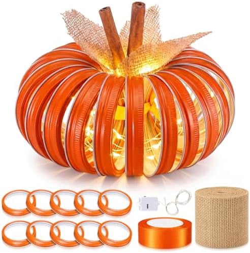 Pumpkin Table Decorations Mason Jar Lid Lighted Pumpkin Fall DIY Pumpkins Crafts Centerpieces for Thanksgiving Autumn Halloween Home Table Decor