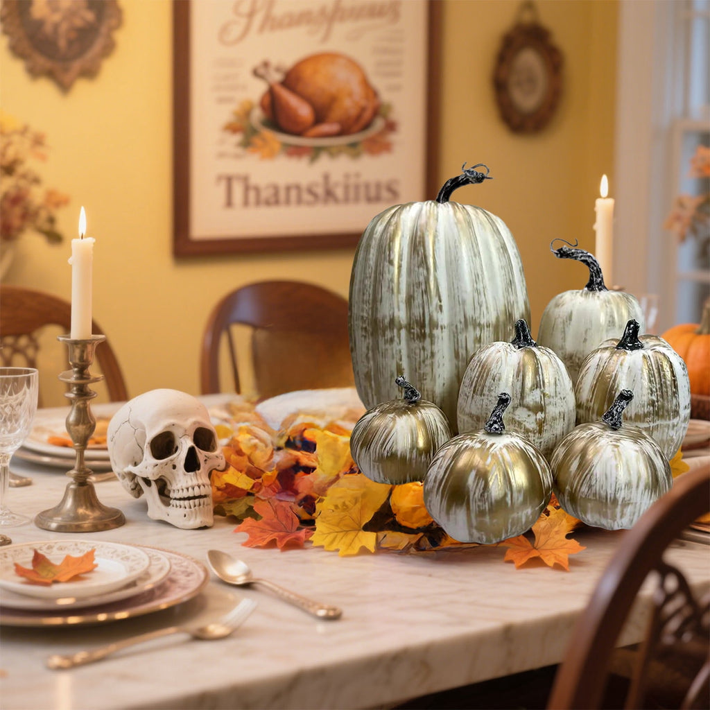 Fall+Decorations,Outdoor Pumpkins for Porch,7pcs Halloween Decorative Pumpkin Model Realistic Looking Simulation Ornament Good For Party Decorations Display(Orange 7pcs/Set 8"-3")