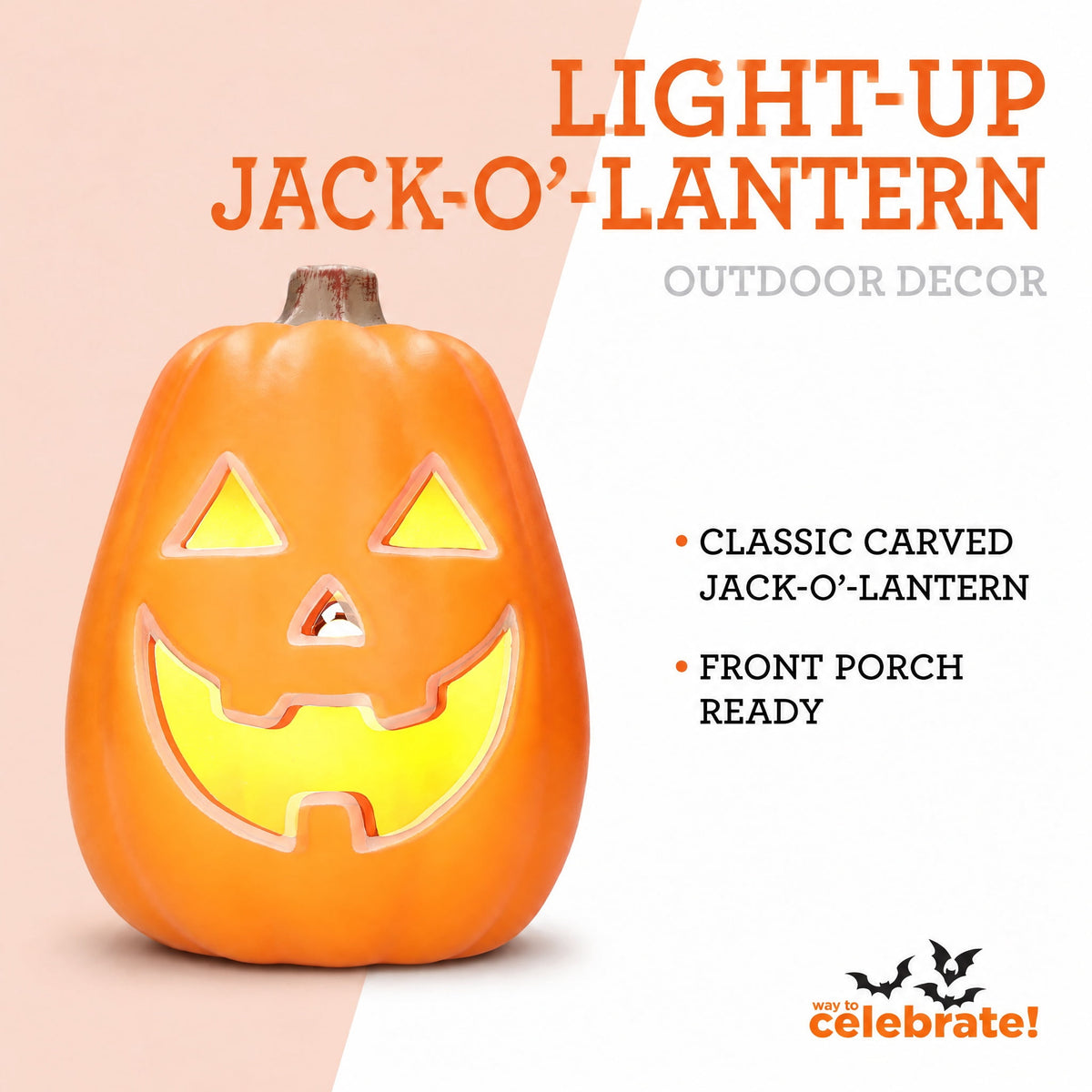 Light-Up Jack-o'-Lantern, Orange, 11", Halloween by Way To Celebrate