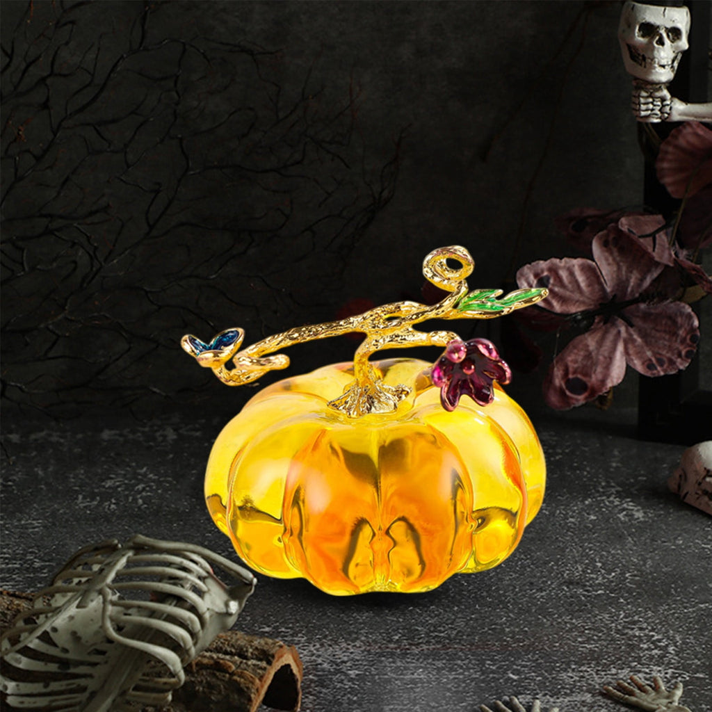 Chanana Mini Crystal Pumpkin Collectible Figurines, Hand Blown Glass Pumpkin Figurine, Glass Paperweight Tabletop Decorative Ornaments for Fall Harvest Thanksgiving Halloween Home Decor