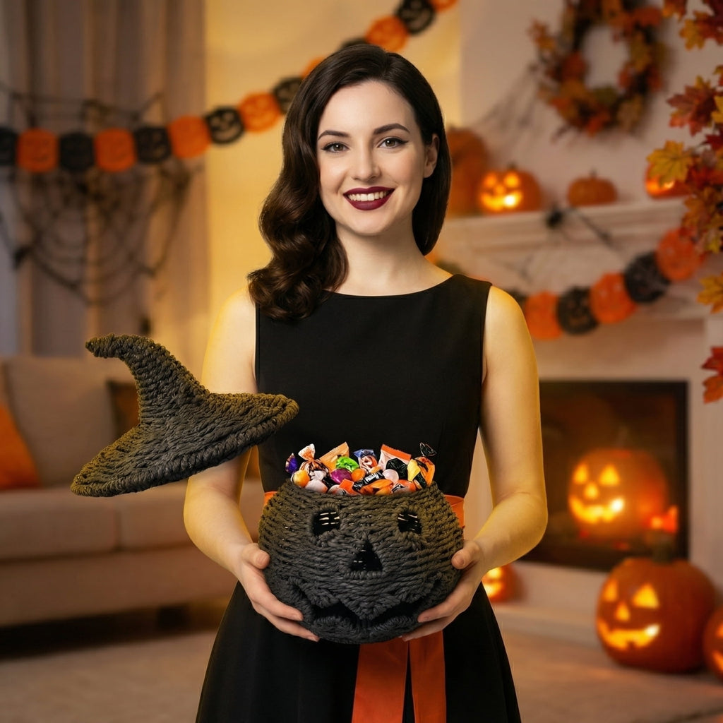 2026 Black Halloween Pumpkin, Halloween Seaweed and Pumpkin Decorations Fall Table Centerpiece for Autumn Fall Holiday Party Home Decor and Festive Fireplace Mantel Display , 11.8 Inch A