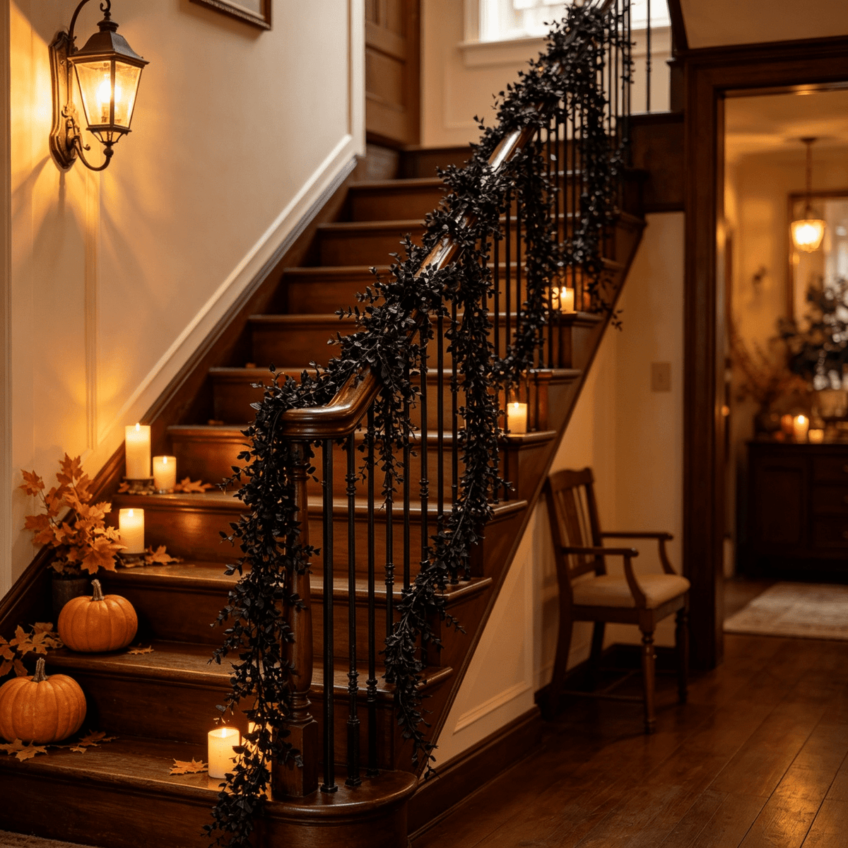 68 Inch Black Halloween Garland, Fall Artificial Vine, Thanksgiving Wall Decor for Home Mantel