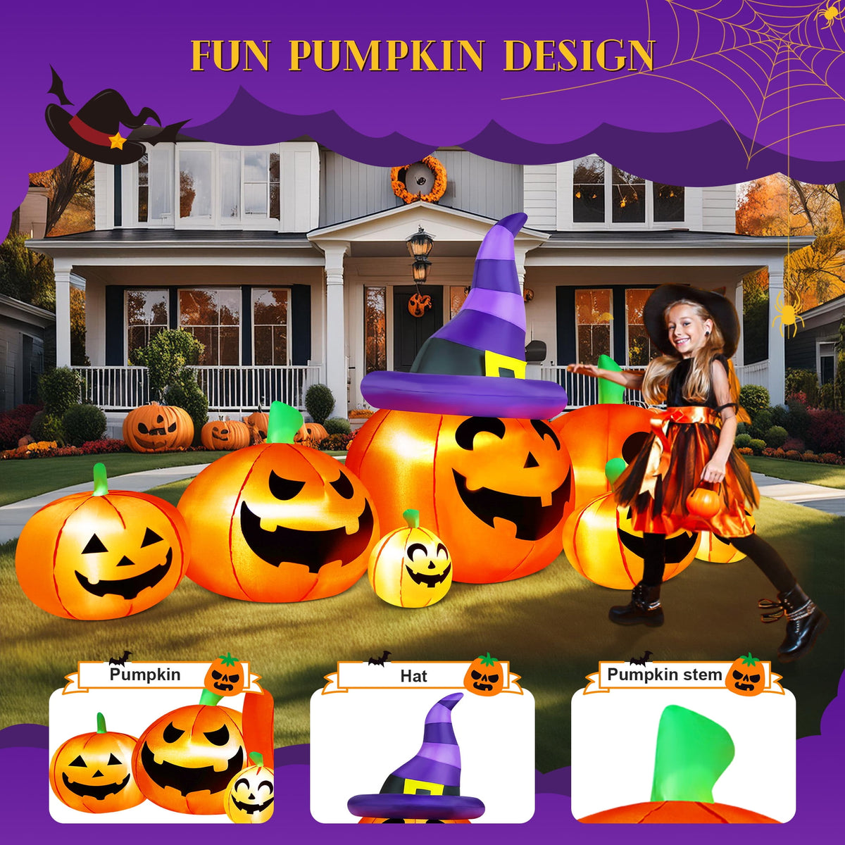 Yexmas 8 FT Halloween Inflatables Pumpkin,7 Pumpkins Halloween Outdoor Decoration with Built-in LED Lights,Halloween Blow Ups for Yard, Lawn, Garden Decor