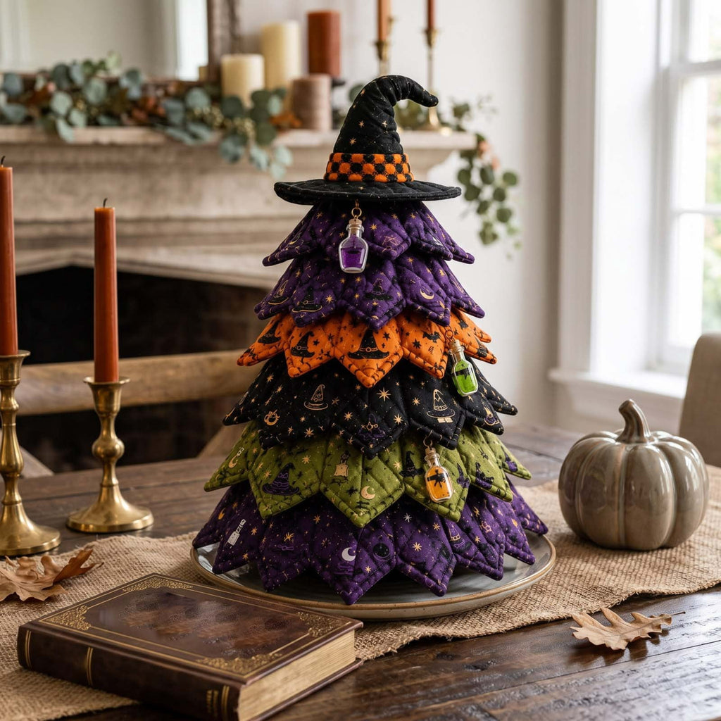 Lypsnake DIY Halloween Quilted Fabric Tree Kit, Vintage Pumpkin Sunflower Patchwork, 3D Padded Sewing Craft Project for Autumn Harvest Decor
