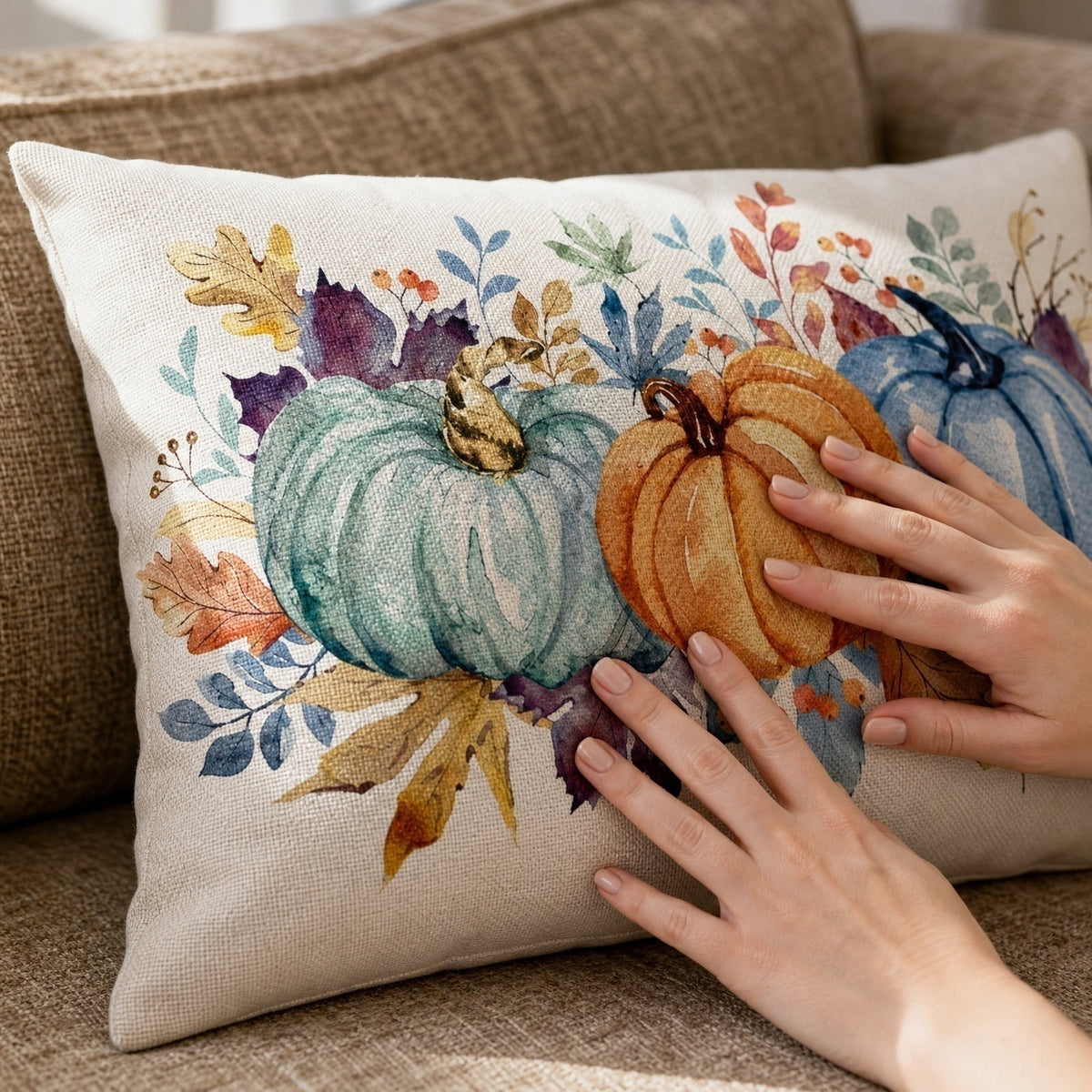 Fall Pumpkin Linen Pillow Cover, Thanksgiving Seasonal Decor Pillowcase, Farmhouse Style Great Housewarming Gift for Fall Home Decor