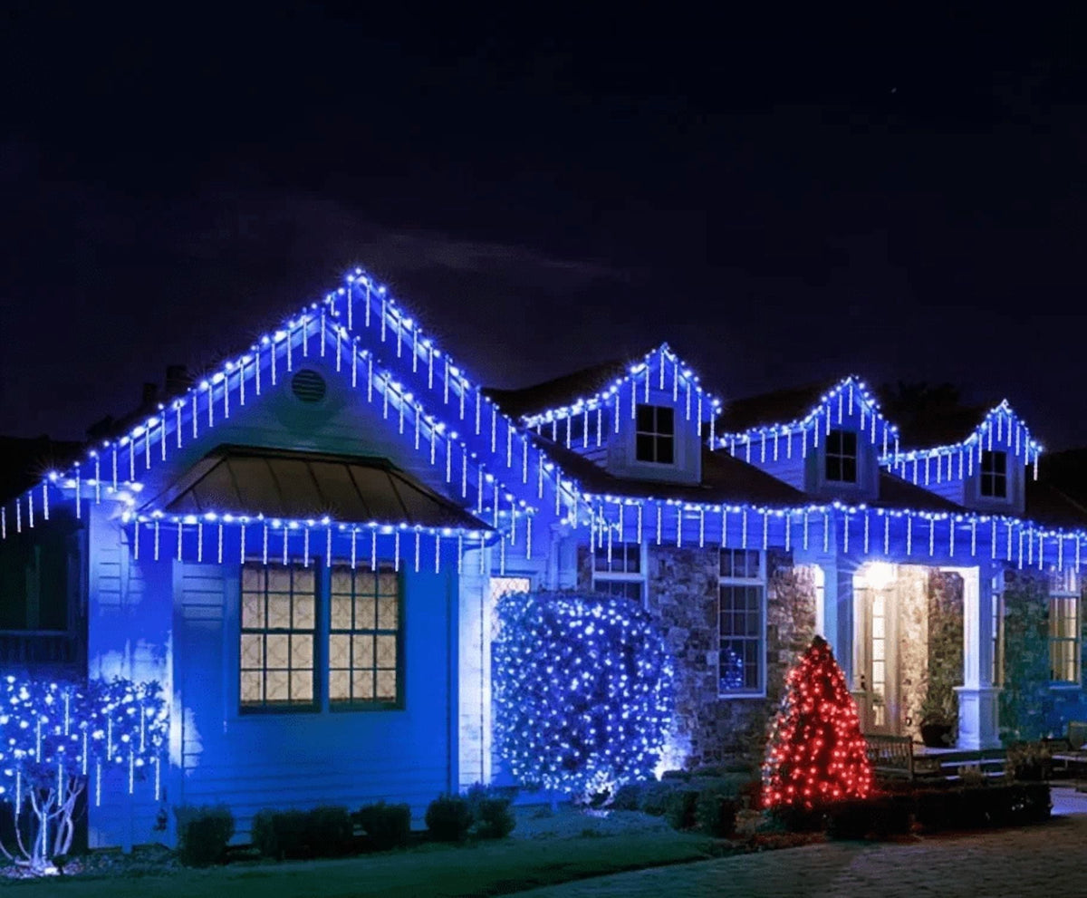 Scidweet Christmas String Lights, 20 inch 10 Tubes 540 LED Icicle Twinkle Meteor Shower Lights Outdoor for Christmas Halloween Holiday Party Home Decor, Blue