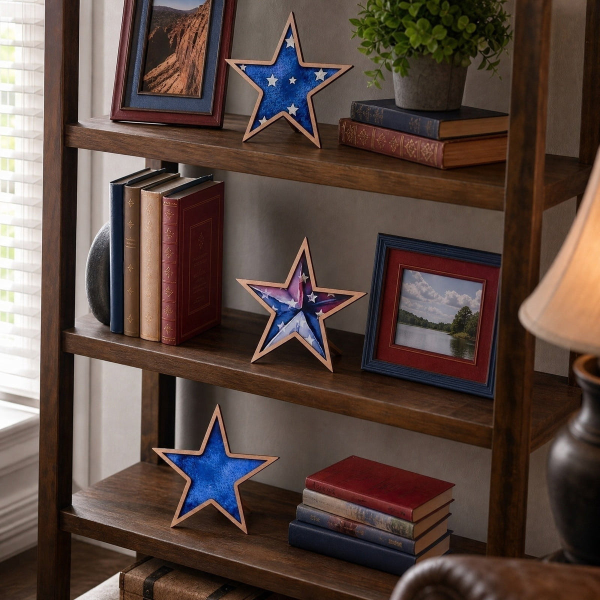 Japceit 3Pcs 4Th Of July Decorations Wooden Stars,Red White Blue Patriotic Decor, Independence Day Ornaments Set,For Home Office Table Shelf